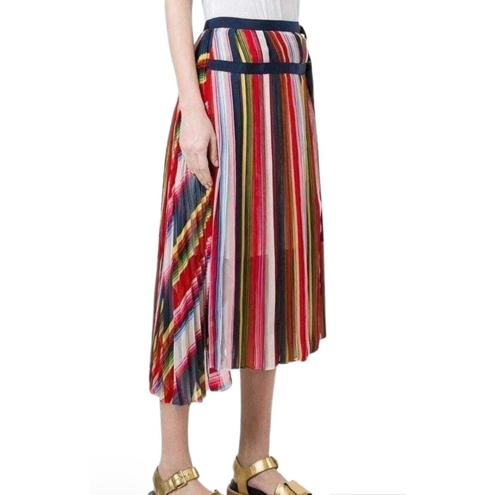 Sacai Y2K Multicolored striped midi skirt size 6 lightweight and flowy rainbow